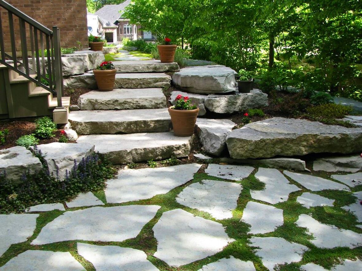 Armour Stone Steps, Armour Stone Garden Wall, Limestone Flagstone Pathway