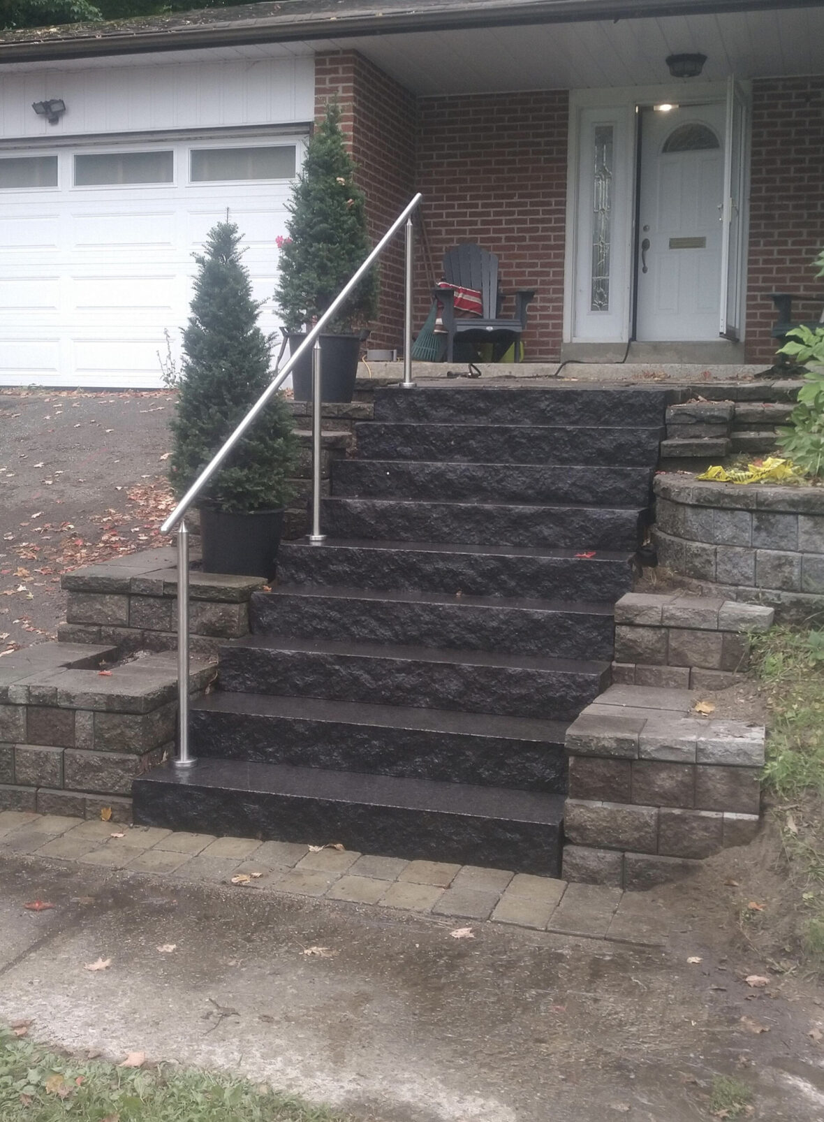 Black Granite Steps, Stainless Steel Rail