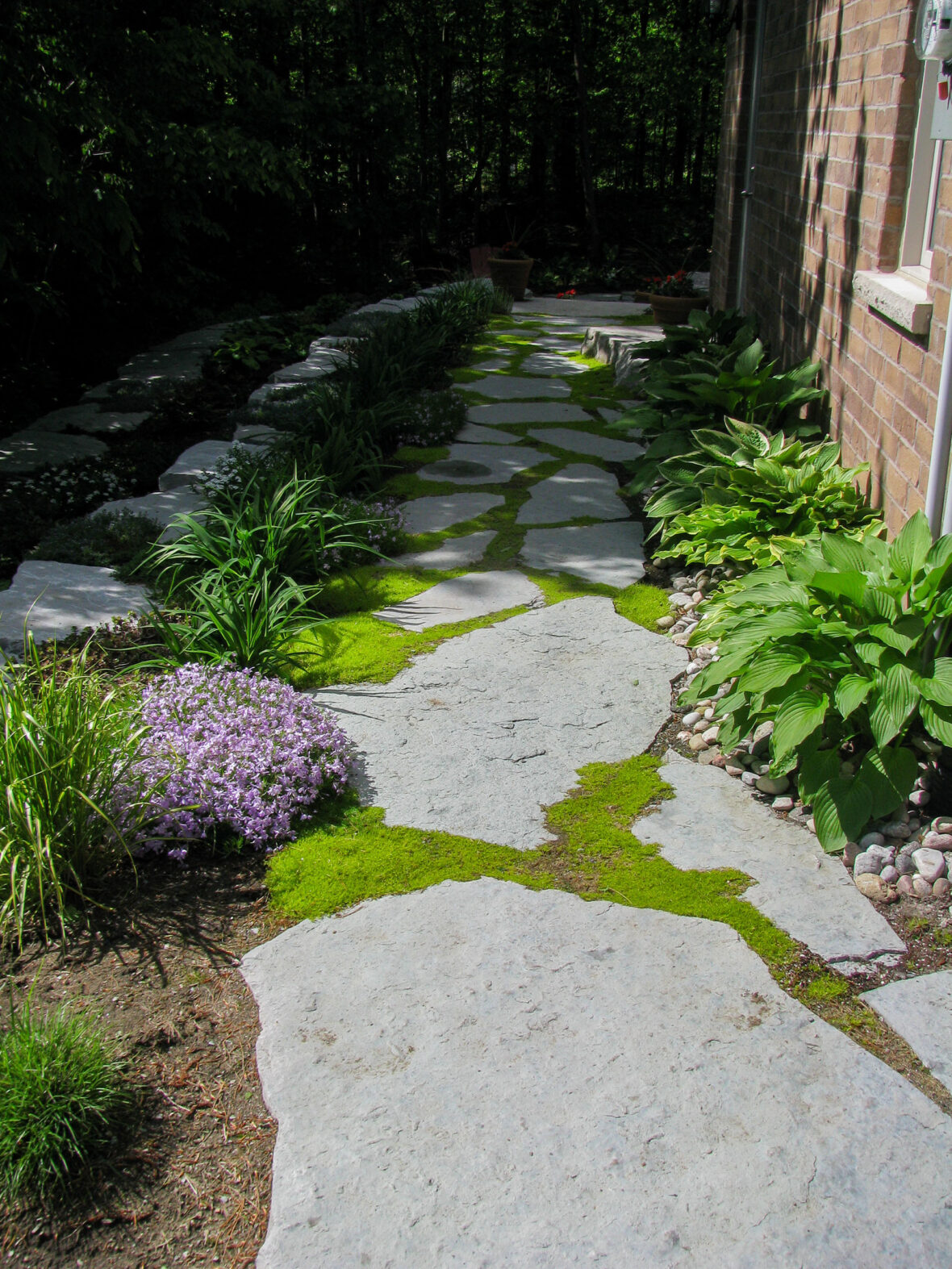 Limestone Flagstone Pathway, Armour Stone Garden Wall